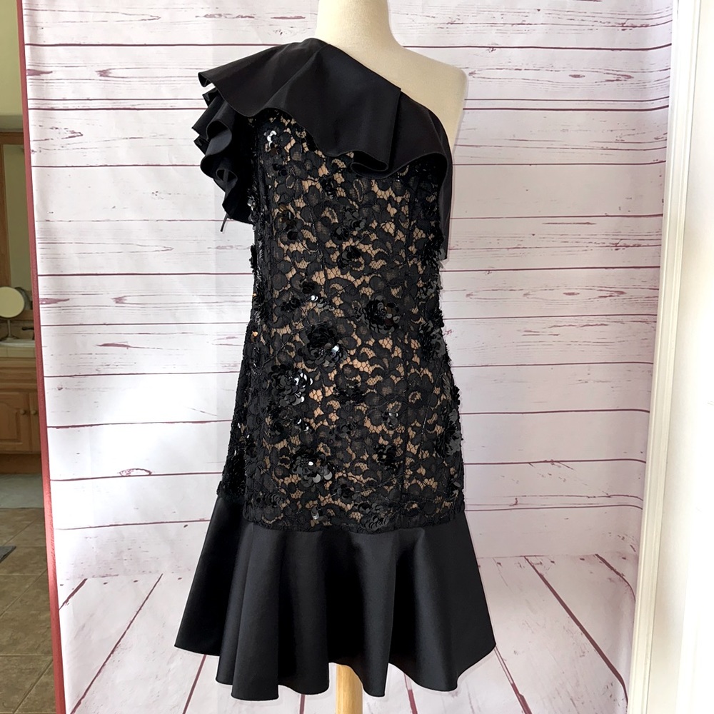 NWT MICHAEL KORS COLLECTION Beaded one shoulder party dress black AUTHENTIC NEW
